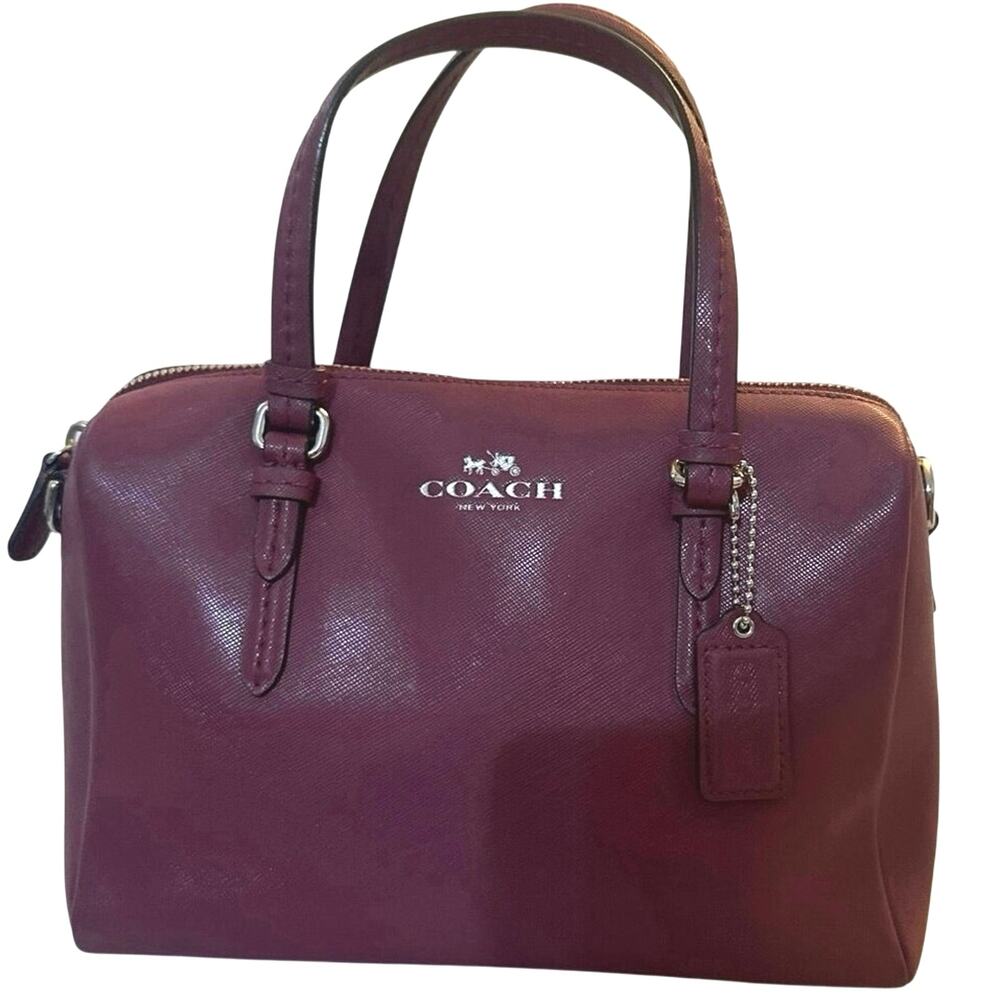 Coach handbag dark berry purple saffiano leather& silver-tone hardware 10x7x4